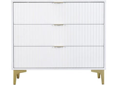 Miami White Three Drawer Bedroom Chest – White Bedroom Storage With Gold Legs – Modern Bedside Furniture
