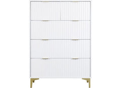 Miami White 2+3 Drawer Bedroom Chest – White Bedroom Storage With Gold Legs – Modern Bedside Furniture