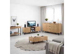 Miami Oak Two Door Three Drawer Sideboard – Oak Effect Living Room Storage With Black Legs – Modern Living Furniture