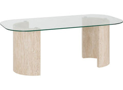 Modena Glass Coffee Table – Modern Glass Topped Occasional Table with Cream Wood Base – Contemporary Occasional Furniture