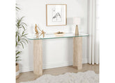 Modena Glass Console Table – Modern Glass Topped Occasional Table with Cream Wood Base – Contemporary Occasional Furniture