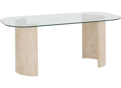 Modena Glass Dining Table – Modern Glass Top Dining Table with Cream Wood Base – Contemporary Dining Room Furniture