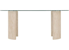 Modena Glass Dining Table – Modern Glass Top Dining Table with Cream Wood Base – Contemporary Dining Room Furniture