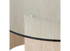 Modena Glass Lamp Table – Modern Glass Topped Occasional Table with Cream Wood Base – Contemporary Occasional Furniture