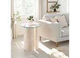 Modena Glass Lamp Table – Modern Glass Topped Occasional Table with Cream Wood Base – Contemporary Occasional Furniture