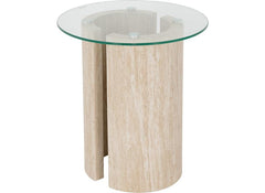 Modena Glass Lamp Table – Modern Glass Topped Occasional Table with Cream Wood Base – Contemporary Occasional Furniture