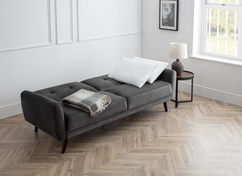 Monza Grey velvet Sofa Bed -open - room