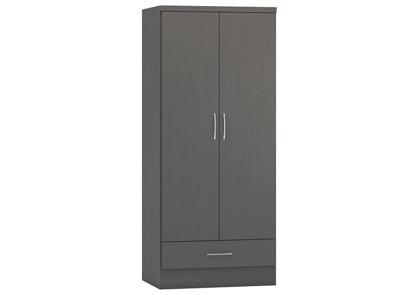 Nevada Full Grey Two Door One Drawer Wardrobe