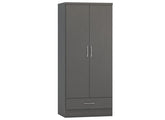 Nevada Full Grey Two Door One Drawer Wardrobe