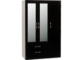 Nevada Black Gloss Three Door Mirrored Wardrobe
