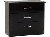 Nevada Black Gloss Three Drawer Chest