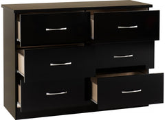Nevada Black Gloss Six Drawer Chest