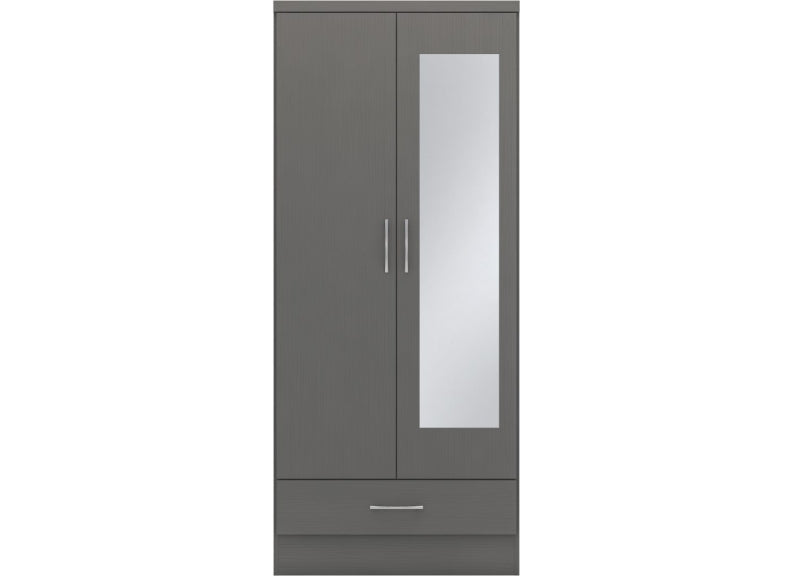 Nevada Full Grey Two Door Mirrored Wardrobe