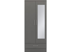 Nevada Full Grey Two Door Mirrored Wardrobe