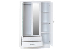 Nevada White Three Door Mirrored Wardrobe - inside