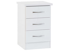 Nevada White Three Drawer Bedside