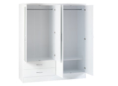 Nevada White Four Door Mirrored Wardrobe - inside