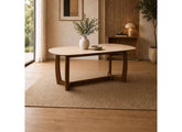 Portland Fixed Dining Table | Walnut effect Frame & Natural Stone Top