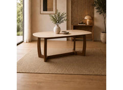 Portland Fixed Dining Table | Walnut effect Frame & Natural Stone Top