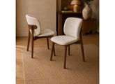 Two Portland Fabric Dining Chairs | Walnut effect Frame & Chenille Fabric Upholstery