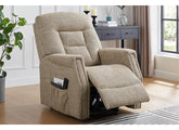 Prescot Lift & Rise Dual Motor Armchair – Remote Controlled Recliner in Dark Grey or Oatmeal Fabric (Pre-Order Dark Grey)
