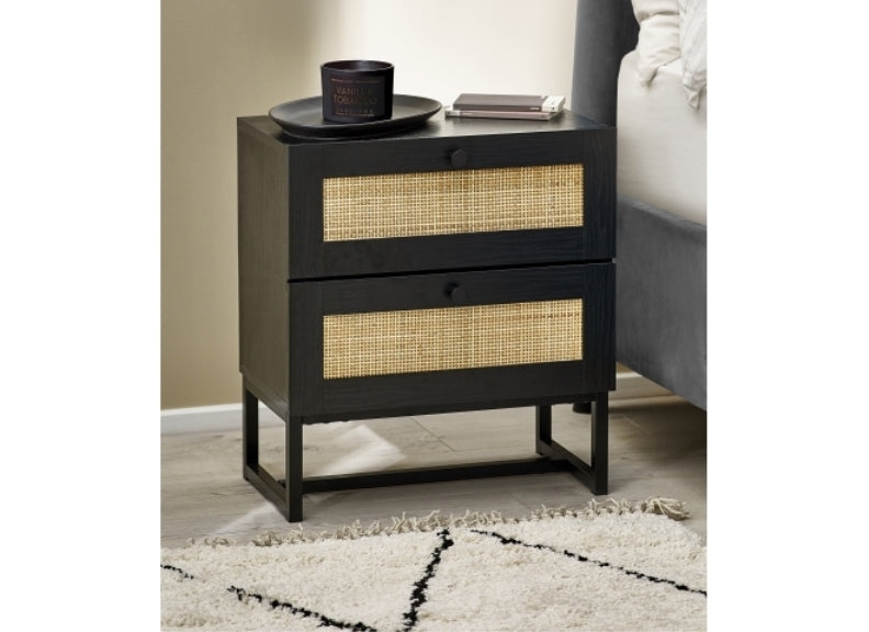 Padstow Black & Rattan Bedside - room