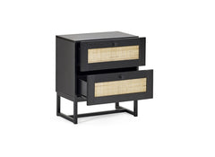 Padstow Black & Rattan Bedside - 2