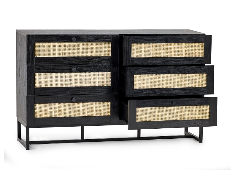Padstow Black Wide Chest Of Drawers - open