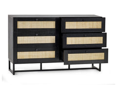 Padstow Black Wide Chest Of Drawers - open