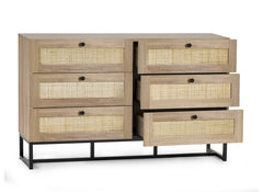 Padstow Oak Six Drawer Wide Chest - open