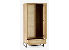 Padstow Oak & Rattan Wardrobe - open