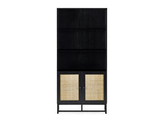 Padstow Black & Rattan Tall Bookcase -1
