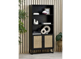 Padstow Black & Rattan Tall Bookcase