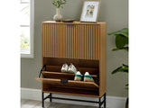 Sia Oak Shoe Cupboard with Vertical Slats & Black Highlights – Modern Oak Shoe Storage Cabinet