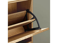Sia Oak Shoe Cupboard with Vertical Slats & Black Highlights – Modern Oak Shoe Storage Cabinet