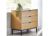 Sia Oak Three Drawer Chest with Vertical Slats & Black Highlights – Modern Oak Bedroom Chest