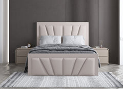 Starry 4 ft6 Fabric Bed/Ottoman Bed – Modern Upholstered Bed Frame With Angled Pleated Headboard & Footboard