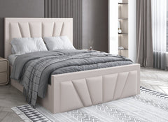 Starry 4 ft6 Fabric Bed/Ottoman Bed – Modern Upholstered Bed Frame With Angled Pleated Headboard & Footboard