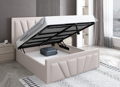 Starry 4 ft6 Fabric Bed/Ottoman Bed – Modern Upholstered Bed Frame With Angled Pleated Headboard & Footboard