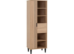 Tessa One Door Bookcase – Oak Effect Wooden Bookcase With 1 Door & Two Drawers | Modern Living Room Furniture