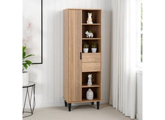 Tessa One Door Bookcase – Oak Effect Wooden Bookcase With 1 Door & Two Drawers | Modern Living Room Furniture