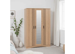 Tessa Three Door Mirrored Wardrobe – Oak Effect Bedroom Wardrobe With Mirror | Modern Bedroom Furniture