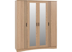Tessa Four Door Mirrored Wardrobe – Oak Effect Bedroom Mirrored Wardrobe | Modern Bedroom Furniture