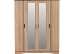 Tessa Four Door Mirrored Wardrobe – Oak Effect Bedroom Mirrored Wardrobe | Modern Bedroom Furniture