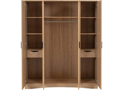Tessa Four Door Mirrored Wardrobe – Oak Effect Bedroom Mirrored Wardrobe | Modern Bedroom Furniture