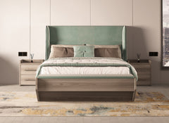 Titanis 6 ft Ottoman Bed – Modern Oak Bed Frame With Winged Fabric Headboard