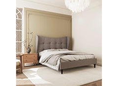 Verona Brown Fabric Bed With 'Winged' Headboard – Luxury Bed Frame In Brown (Pre-Order 4 ft6) (WBF)