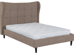 Verona Brown Fabric Bed With 'Winged' Headboard – Luxury Bed Frame In Brown (Pre-Order 4 ft6) (WBF)