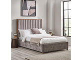 Whitmore Bed in Grey Chenille Fabric – Modern Upholstered Bed with Vertically Lined Headboard