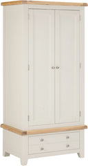 Windsor 2 Door 1 Drawer Wardrobe – Ivory with Oak Top (WBF)